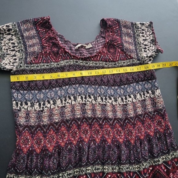 Soft Surroundings Marcelo Smocked Maxi Dress 1X Short Sleeve Boho Slit Printed - Picture 8 of 10